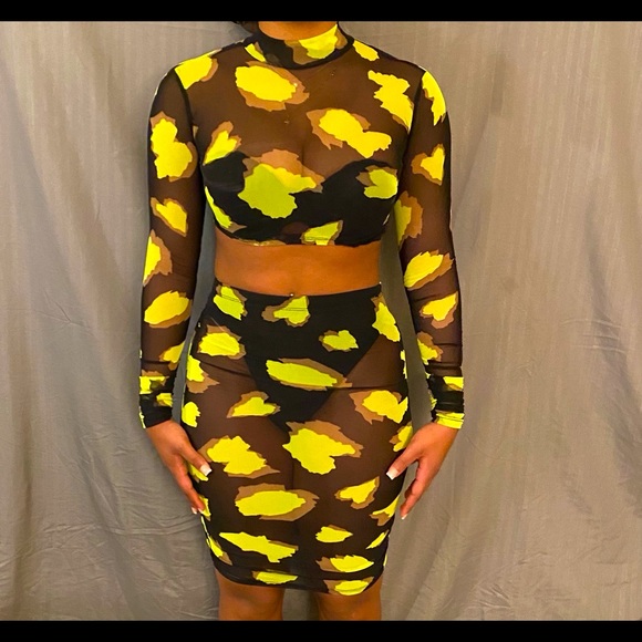 Neon 2 Piece Crop Top and Skirt Set - Picture 1 of 5